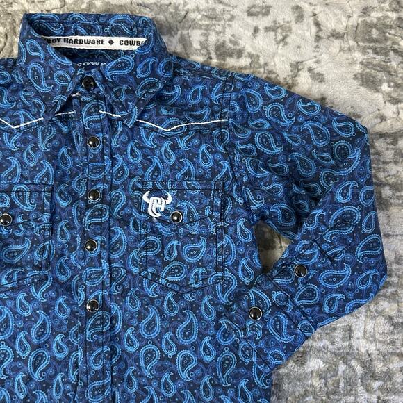 Cowboy Hardware Western Rodeo Blue Long Sleeve Shirt Baby Size 6 Month - Picture 2 of 12